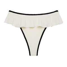 This bottom offers moderate back coverage with a medium rise and a high-leg French cut to elongate the legs. The ruched back enhances the booty, creating an hourglass shape.  The design includes a ruffle skirt, adding a playful and feminine touch.  Made from ribbed terry cloth in a delicate nylon/spandex blend with Lycra lining, the fabric is imported from Spain, providing a luxurious and refined quality. Avoid leaving it rolled up or twisted when drying. Instead, lay it flat in the shade to dry Montce Swim, Swim Brands, Suntan Lotion, French Cut, Tamarindo, Cloth Fabric, Strapless Tops, Pearl Jewellery Earrings, August Birth Stone