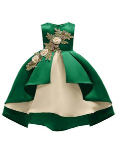 In Stock:Ship in 48 Hours Green Satin Appliques Girl Princess Dresses Party Gown Dress, African Dresses For Kids, Midi Dress Formal, Princess Ball Gowns, Princess Dresses, Wedding Dresses For Girls, Evening Dresses For Weddings, Girl Princess Dress, فستان سهرة