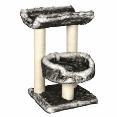 a cat tree with two cats on it's sides and one is in the middle