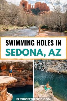 people swimming in sedona, arizona with text overlay