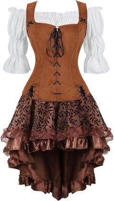 PRICES MAY VARY. Women's renaissance pirate shirts blouse and vest with eyelets and ribbons at the front and ties at the back to adjust the size and fit perfectly over the bodice. Women Pirate shirts Renaissance Vest set Costume ：polyester spandex Soft faux fleece fabric Women Pirate shirts set Renaissance Vest Viking Steampunk Cosplay Costume Peasant Bodice Lace-up Waistcoat Halloween black wine red beige dark blue vest brown vest coffee vest This Renaissance shirts Pirate vest set is perfect f Medieval Dress Peasant, Medieval Costume Women, Costume Viking, Steampunk Dress