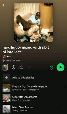 an image of a person sitting in a chair with the caption that reads, hard liquor mixed with a bit of intelelect