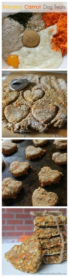 the process of making pancakes is shown in three different pictures, including eggs and carrots