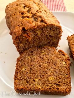 two slices of banana bread on a white plate