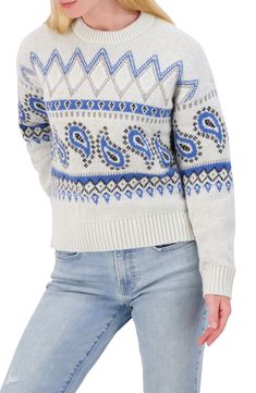 This woolly crewneck sweater is knit with a wintry Fair Isle pattern throughout. 100% polyester Machine wash, tumble dry Imported Fair Isle Pattern, Sweaters Crewneck, Crewneck Sweater, Fair Isle, Crew Neck Sweater, Lucky Brand, Sweater Outfits, Nordstrom Rack, Heather Grey