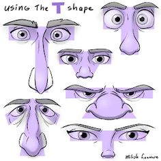 some cartoon eyes and nose shapes for an animation character's head, with the words using