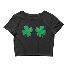 Shamrock Boobs Crop Top, Four Leaf Clover Cropped Tee, Saint Patricks Day Outfit Idea Women, Shamrock Clothes, St Pattys Day Shirt, Lucky Irish Shamrocks Cropped Top  #ontrendshirts Dalmatian Print, Baby Graphic Tees, Top Crop, Four Leaf, The Seasons, Leaf Clover, Four Leaf Clover