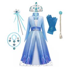 the frozen princess costume is shown with accessories