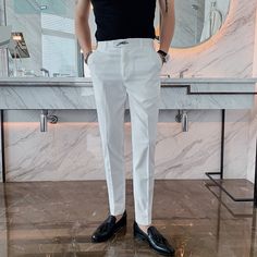 Product information: Style: light businessPants type: straight typeFabric name: Cotton blendedMain fabric composition: viscoseThe content of the main fabric ingredient: 29 (%)Colors: White, Black Size Information:Size: 29,30,31,32,33,34,36 Size（Unit：cm） Waist Hips Pants length Thigh circumference Trouser mouth 28 73 88 97 52 29 29 76 92 98 54 30 30 79 96 99 56 31 31 82 100 100 58 32 32 85 104 104 60 33 33 88 108 108 62 34 34 91 112 112 64 35 36 94 116 116 66 36 Note:1. Asian sizes are 1 to 2 siz Slim Fit Solid Color Summer Pants, Slim Fit Summer Pants, Slim Fit Pants For Summer, Slim Fit Solid Pants For Summer, Stretch Dress Pants For Business Casual In Summer, Semi-formal Summer Straight Pants, White Slim Fit Pants With Straight Hem, Summer Business Casual Chinos, Summer Slim Fit Straight Chinos