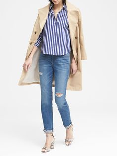 Petite Quinn Boy-Fit Stripe Super-Stretch Shirt | Banana Republic Stretch Shirt For Workwear In Fall, Stretch Shirt For Fall Workwear, Business Casual Blouse With Rolled Sleeves For Spring, Spring Stretch Blouse For Business Casual, Spring Long Sleeve Fitted Tops, Fitted Tops With Roll-up Sleeves For Fall, Preppy Spring Shirt For Workwear, Preppy Tops For Workwear In Spring, Preppy Tops For Spring Workwear