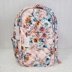 Nwt Vera Bradley Women's Performance Twill Travel Backpack, Peach Blossom Bouquet Performance Twill -- This Weather-Friendly, Water-Repellent Fabric Is Durable & Lightweight For Everyday Use Hassle Free Commute -- The Vera Bradley Travel Backpack Is Made From A Colorful, Lightweight Polyester & Features 2 Expanding Side Slip Pockets, 2 Zip Pockets With Additional Organization, & A Back Laptop Pocket So You Can Travel With Ease & Arrive In Style Endless Organization -- The Front Zip Compartment F Pink Backpack Bags For Spring, Pink Backpack For Spring, Pink Backpack For Everyday Use In Spring, Pink Standard Backpack For Spring, Pink Everyday Backpack For Spring, Pink Everyday Spring Backpack, Pink Backpack For Everyday Spring Use, Pink Spring Backpack, Spring Backpack With Floral Print For Everyday Use