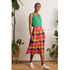 Brianna Jaipur Plaid Skirt Cotton Midi Bottoms For Vacation, Multicolor Cotton Skirt For Day Out, Green Cotton Maxi Skirt For Day Out, Vibrant Cotton Skirt For Summer, Multicolor Buttoned Skirt For Spring, Cotton Beach Skirt With Buttons, Beach Cotton Skirt With Buttons, Original Clothes, Whittling