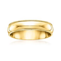 a yellow gold wedding ring with rope detailing on the outside and inside, set against a white background