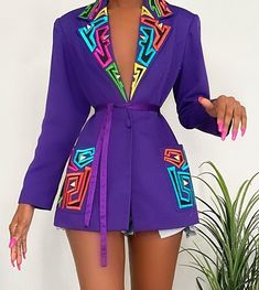 Blazer Colors, Cl Fashion, Mode Kimono, Lapel Blazer, Colors Purple, Elegante Casual, African Print Fashion Dresses