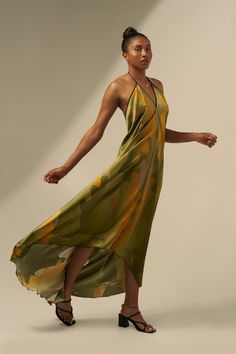 skcreations llc, the sharon keyser collection, new dawn, halter neck dress, backless dress, silk dress, new york fashion week, sharon a. keyser, fashion, style, fashion designer, wearable art, surface design Halter Neck, Elegant Dress, Sophisticated Style, New York Fashion, New York Fashion Week, Backless Dress, Vibrant Colors, Fashion Week