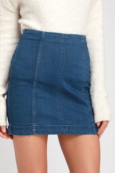 Maxi Skirt, Pencil Skirts, Denim Skirt & Mini Skirts | Lulus Blue Mini Denim Skirt For Fall, Fall Blue Denim Mini Skirt, Velvet Mini Skirt, Distressed Denim Skirt, Jean Mini Skirts, Free People Skirt, Stretch Skirt, Free People Denim, Leather Mini Skirts