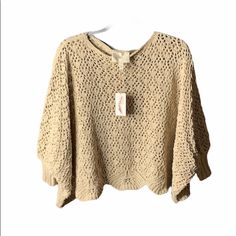 Jessica Simpson Beige Boho Crotchet Sweater -Batwing Dolman Sleeve Design -Pullover Sweater Long Sleeve Boat Neck Open-Knit Bust-Open Waist-Open See Pics For More Details & Fabric Content Smoke Free Home 12- 317 Casual Open Knit Poncho, Spring Beige Knit Poncho, Beige Knit Poncho For Spring, Open Knit Batwing Sleeve Tops, Oversized Open Knit Crochet Top For Fall, Cozy Knit Crochet Top For Fall, Fall Open Knit Sweater With Batwing Sleeve, Fall Open Knit Batwing Sleeve Sweater, Open Knit Batwing Sleeve Sweater For Fall