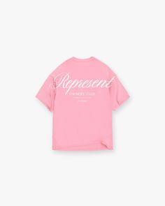 Represent Owners Club Script T-Shirt | Pink | REPRESENT CLO Represent Owners Club, Natural Paint, Bar Logo, Club T Shirt, Cargo Shirts, Tshirt Crafts, Sweatpants Shorts, Black Sweater, Oversized T Shirt