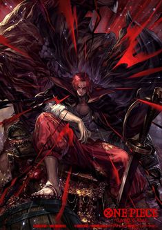 an anime character sitting on top of a chair with blood pouring out of his face