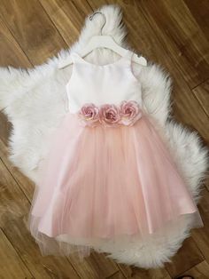 Top satin, skirt tulle and lining, with three beautiful roses. Rose Wedding Dress With Rose Detail, Burgundy Flower Girl Dress, Blush Flower Girl Dresses, Boho Flower Girl, Flower Girl Wedding, Pink Flower Girl Dresses, Blush Dress, Ivory Flower Girl Dresses, Teen Dress