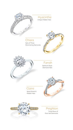 the different types of engagement rings with their names and description in english, french or spanish