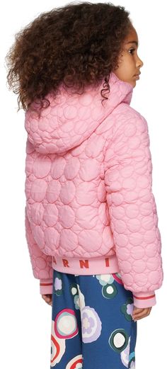 Insulated quilted nylon taffeta jacket. · Detachable hood · Zip closure · Logo embroidered at chest · Welt pockets · Rib knit hem and cuffs · Textile logo flag at side seam · Fully lined · Machine-wash Supplier color: Pink Model measures 48 / 122 cm tall and wears size 6Y. Marni Size: child's height 4Y: 41.5 / 106 cm 6Y: 47 / 120 cm 8Y: 52 / 132 cm 10Y: 56.5 / 144 cm 12Y: 61.5 / 156 cm 14Y: 66 / 168 cm Sporty Quilted Hooded Puffer Jacket, Pink Quilted Nylon Puffer Jacket, Hooded Nylon Puffer Jacket With Ribbed Cuffs, Hooded Quilted Nylon Jacket With Padded Collar, Sporty Pink Hooded Puffer Jacket, Quilted Nylon Hooded Outerwear, Hooded Quilted Nylon Outerwear, Sporty Spring Quilted Puffer Jacket, Quilted Nylon Hooded Jacket With Long Sleeves