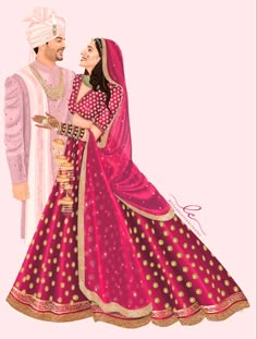 Get your personalised wedding video invites, DM on instagram to place your order. @lilcanceriancreates Indian Bride Groom Illustration, Wedding Couple Cartoon Marriage, Indian Wedding Illustration Art, Indian Wedding Cartoon, Wedding Caricature Indian, Indian Wedding Drawing, Caricature Wedding Invitations Indian, Indian Wedding Doodle