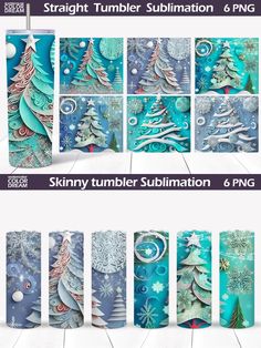 an assortment of blue and white christmas cards with snowflakes, trees, stars