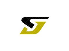 the letter s is made up of two black and yellow letters on a white background