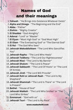 Names of God Gods Hebrew Names, Hebrew Names For God, The Amour Of God, All Of Gods Names, Adoration To God, God's Names In Hebrew, Words Of Praise To God, Names Of God Bible Study