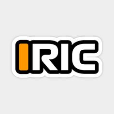 an orange and black sticker with the word irc written in large letters on it