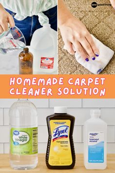 the homemade carpet cleaner solution is being used to clean carpets and rugs with hand sanitizers