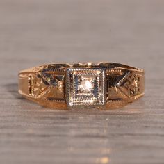 The Veneto: Antique Childs Ring With Natural Rose Cut Diamond. This Stunning Ring Showcases A Rose Cut Natural Diamond Center, Elegantly Framed By A Double Milgrain Edge Square Box For A Touch Of Vintage Charm. Adding To Its Allure, The Ring Features An Art Deco Era Pattern Down The Shank, Enhancing Its Sophistication And Elegance. Crafted In 14 Karat Yellow Gold, The Ring Is Currently Sized At 1 And Can Be Adjusted To Fit Any Finger Size Upon Request For An Additional Charge. Victorian Rings Vintage, Victorian Rings, Art Deco Era, Rose Cut Diamond, A Rose, Womens Jewelry Rings, Rose Cut, Vintage Charms, Vintage Rings