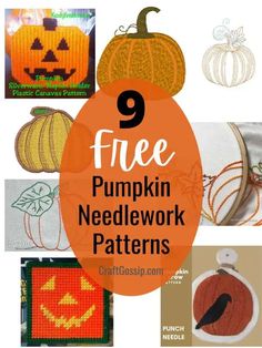 pumpkin needlework patterns with the title 9 free pumpkin needlework patterns on it's cover