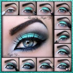 Teal Eye Makeup, Teal Eyeshadow, Make Up Designs, Pink Makeup Brush, Eye Makeup Techniques, Eye Makeup Pictures, Green Makeup, Eye Makeup Steps, Beauty Make-up