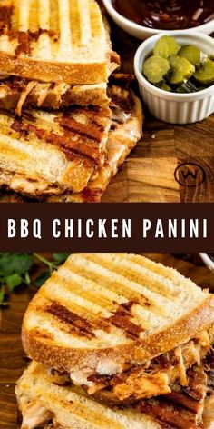 grilled bbq chicken panini with pickles on the side