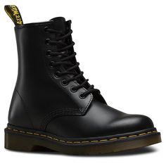 The 1460 is the original Dr. Martens 8-eye boot. Its recognizable DNA looks like this: 8 eyes, classic Dr. Martens Smooth leather, grooved sides, yellow stitching, and a comfortable, air-cushioned sole. Product features: Airwairs original signature leather: a firm, finished leather with a smooth, semi bright appearance. Clean Away dirt using a damp cloth, allow to dry apply correct coloured wax based shoe polish to restore shine as desired. This is a Goodyear-welted product. The upper and sole a Nicole Fashion, Doc Martens Outfit, Doc Martens Boots, Lace Booties, Boots Vintage, Dr Martens Boots, Leather Boot Shoes, Climbing Shoes, Low Boots