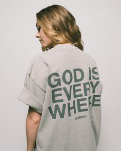 GOD IS EVERYWHERE Exclusive Luxury Line, Ethically Made in the USA* "Where can I go from your Spirit? Or where can I flee from your Presence? If I ascend into heaven, You are there. If I make my bed in hell, behold, you are there. If I take the wings of the morning, and dwell in the uttermost parts of the sea, even there Your hand shall lead me and Your right hand will hold me." Psalm 139:7-10 Color: Dark Silver, Garment Dyed Made in the USA Fit: Oversized Fabric: Heavy weight, 100% Cotton Care: Cute Christian Sweatshirts, Nhim Apparel, Church Shirt Designs, God Is Everywhere, Church Tshirts, Christian Clothes, Christian Clothing Brand, Jesus Clothes, Faith Apparel