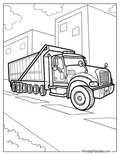 a cartoon dump truck driving down the road