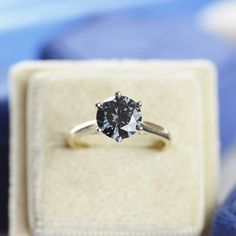 an engagement ring with a black diamond in it