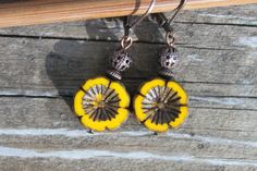 Yellow Earrings Flower Earrings Flower Czech Glass Earrings Dangle Earrings Drop Earrings Jewelry Gift for women Gift for her by NtikArtJewelry on Etsy https://www.etsy.com/listing/744099263/yellow-earrings-flower-earrings-flower Yellow Flower Charm Earrings As Gift, Yellow Earrings With Flower Charm For Gift, Yellow Flower Drop Earrings With Ear Wire, Yellow Bohemian Nickel-free Flower Earrings, Adjustable Nickel-free Yellow Flower Earrings, Yellow Dangle Earrings With Lever Back, Yellow Bohemian Flower Earrings For Pierced Ears, Yellow Flower Jewelry With Matching Earrings, Yellow Flower-shaped Pierced Earrings