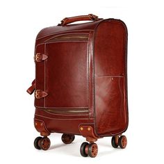 Woosir Vintage Leather Suitcase 20 Inch Travel Luggage - Woosir Luxury Brown Luggage With Large Capacity, Luxury Large Capacity Brown Luggage, Brown Luggage With Luggage Sleeve For Travel, Classic Brown Travel Accessories For Business Trips, Classic Brown Travel Accessories For Trip, Classic Brown Travel Accessories With Luggage Sleeve, Brown Leather Travel Accessories With Leather Trim, Brown Leather Trim Travel Bag For Business Trips, Rectangular Brown Travel Accessories For Business Trips