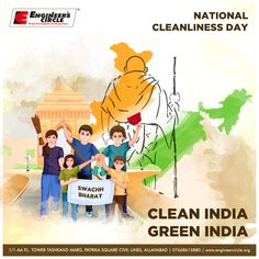 an advertisement for the clean india green india campaign, with people holding up signs in front of