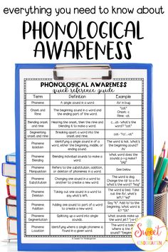 a blue clipboard with the text, everything you need to know about phonological awareness