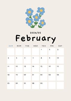 a calendar with blue flowers on it