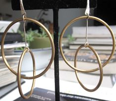 Distinctively Designed Solid Hand-Made Gold Colored Brass Hoop Within Hoop Earrings - 0084 - Virginia Wynne Designs Brass Earrings Handmade, Brass Music, Brass Hoop Earrings, Brass Hoops, Handcrafted Earrings, Hammered Silver, Brown Kraft, Brass Earrings, Fun Earrings