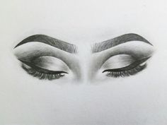 a pencil drawing of an eye with long lashes and eyelashes on top of each other