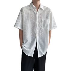 Korean Fashion Hollow Shirt for Men Summer Short Sleeve Button Trend Loose Niche Design Handsome Cotton Casual Shirts Men Material: COTTON Material: POLYESTER Shirts Type: Casual Shirts Applicable Scene: Casual Style: Casual Sleeve Length(cm): half Applicable Season: Spring and Summer Gender: MEN Item Type: SHIRTS Collar: Turn-down Collar Closure Type: Single Breasted Sleeve Style: regular Pattern Type: Solid update.24.03 Follow the store to receive a $1 coupon for free~Purchase of two or more i Casual Shirts Men, Mens Outerwear Fashion, Ripped Jeans Men, Y2k Men, Streetwear Mens, Winter Outerwear, Mens Cardigan, Men Summer, Men Street