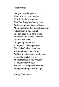 a poem written in black and white with the words heart pocket