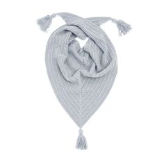 a scarf with tassels on the ends is shown in grey and white colors